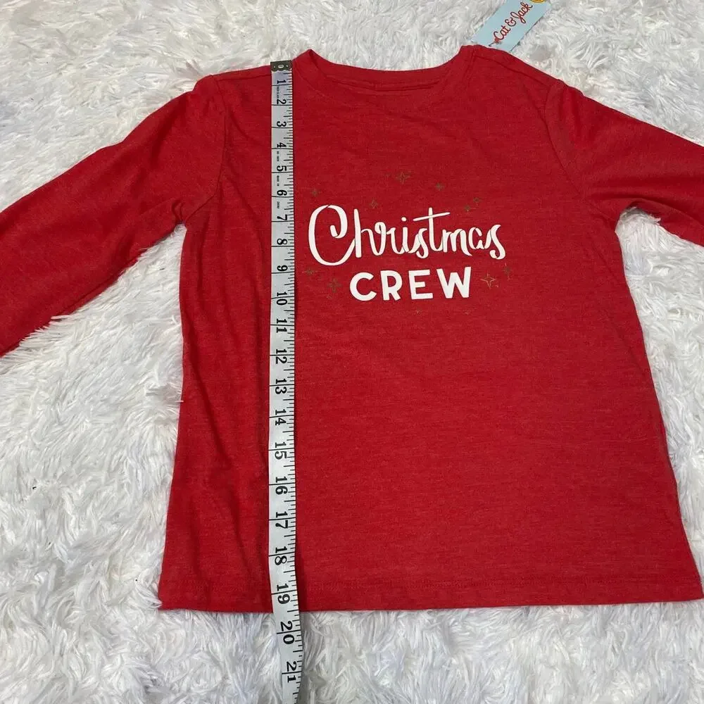 Cat & Jack Long Sleeve Christmas‎ Crew T-Shirt for Kids Size Small NEW -Red